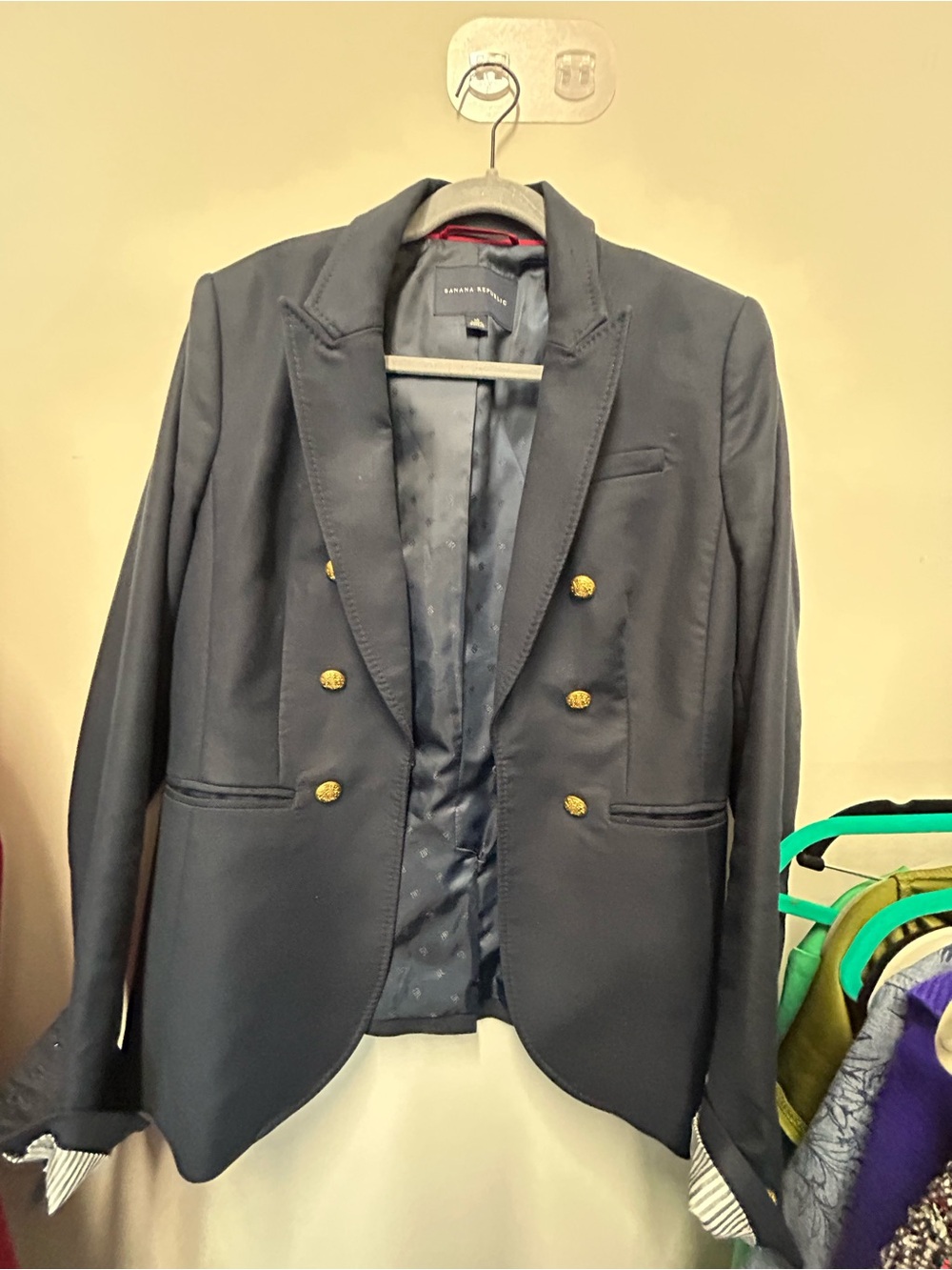 Banana Republic Navy Double-Breasted Blazer with Gold Buttons